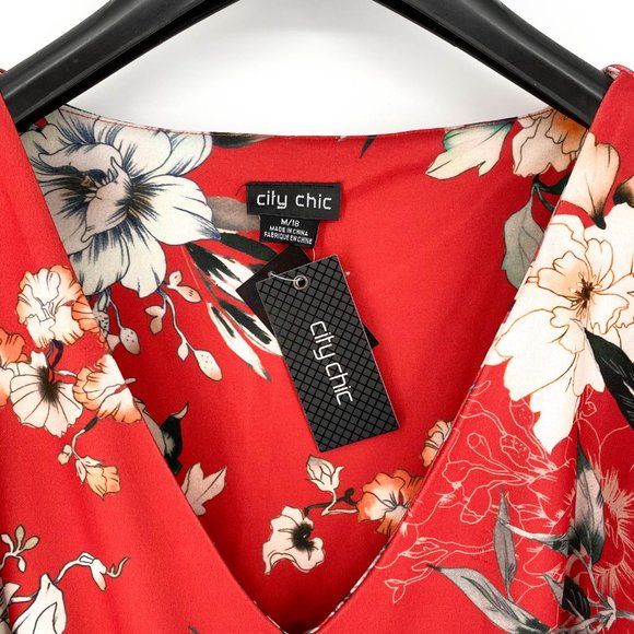 City Chic Twist Front Floral Printed Top Blouse - Picture 4 of 7